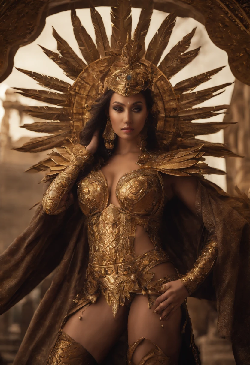 (1 girl), full bodyesbian, huge boobs , Saint Seiya Armor, Wearing the golden armor of an Aries,sexy armor, Detailed armor pattern,Bling armor,Gorgeous Hair in Long Purple,Plump breasts,gigantic cleavage breasts:1.6, Long hair,Shiny skin:1.4,primitive,tmasterpiece,ultra fine photos,,best qualtiy,超高分辨率,Photoreality,rays of sunshine,full-body portraits,stunningly beautiful,,dynamicposes,delicated face,Vibrant eyes,(seen from the side),Red and gold color scheme,Very detailed stone temple background,detailed face with,Detailed and complex busy background,Untidy,opulent,Highly detailed skin,Realistic details of skin,Visible Pore,tack sharp focus,volume fog,8K UHD,digital SLR camera,high qulity,filmgrain,White skin of the,photo-realism,DL, look from down, semi transparent