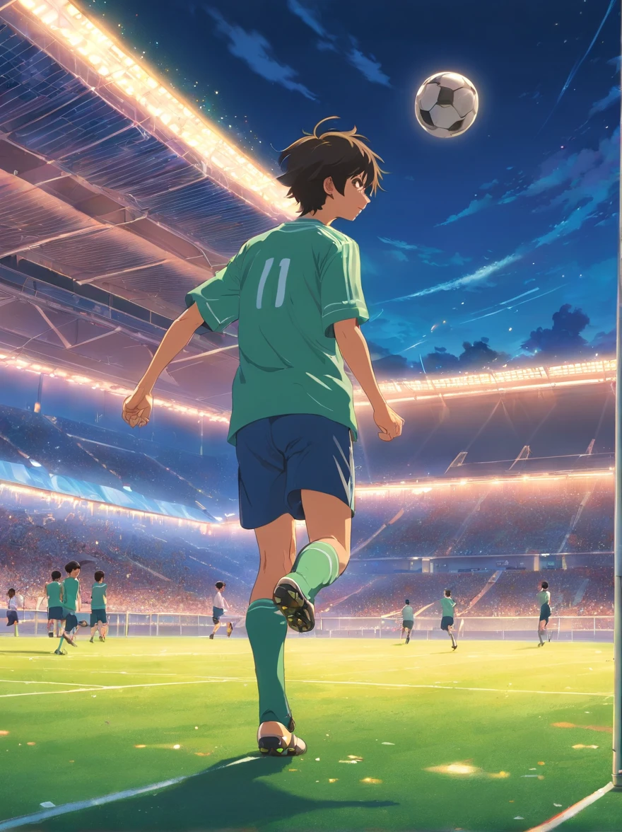 A man is playing football,soccer court