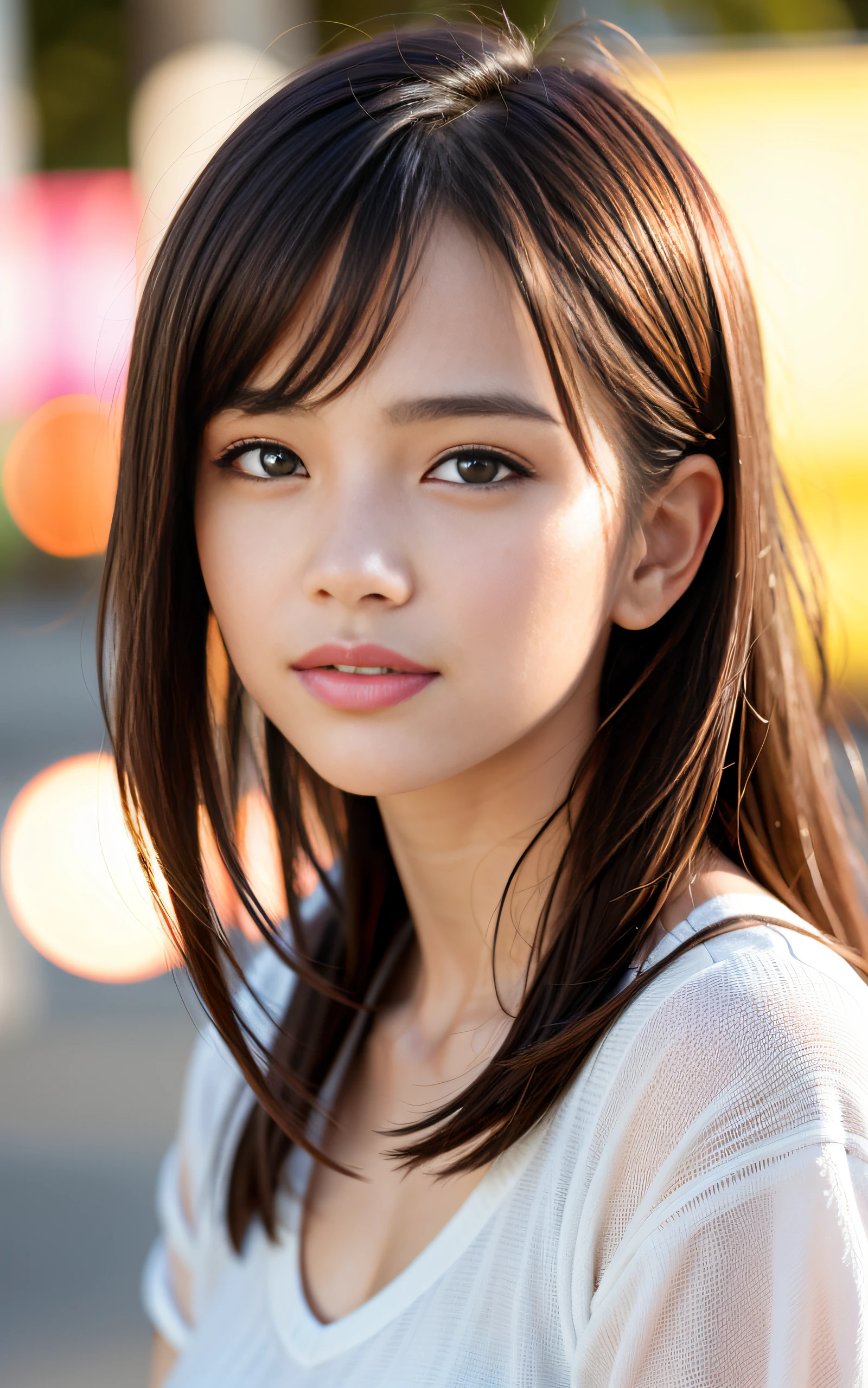 Singing song young girl focus on face 