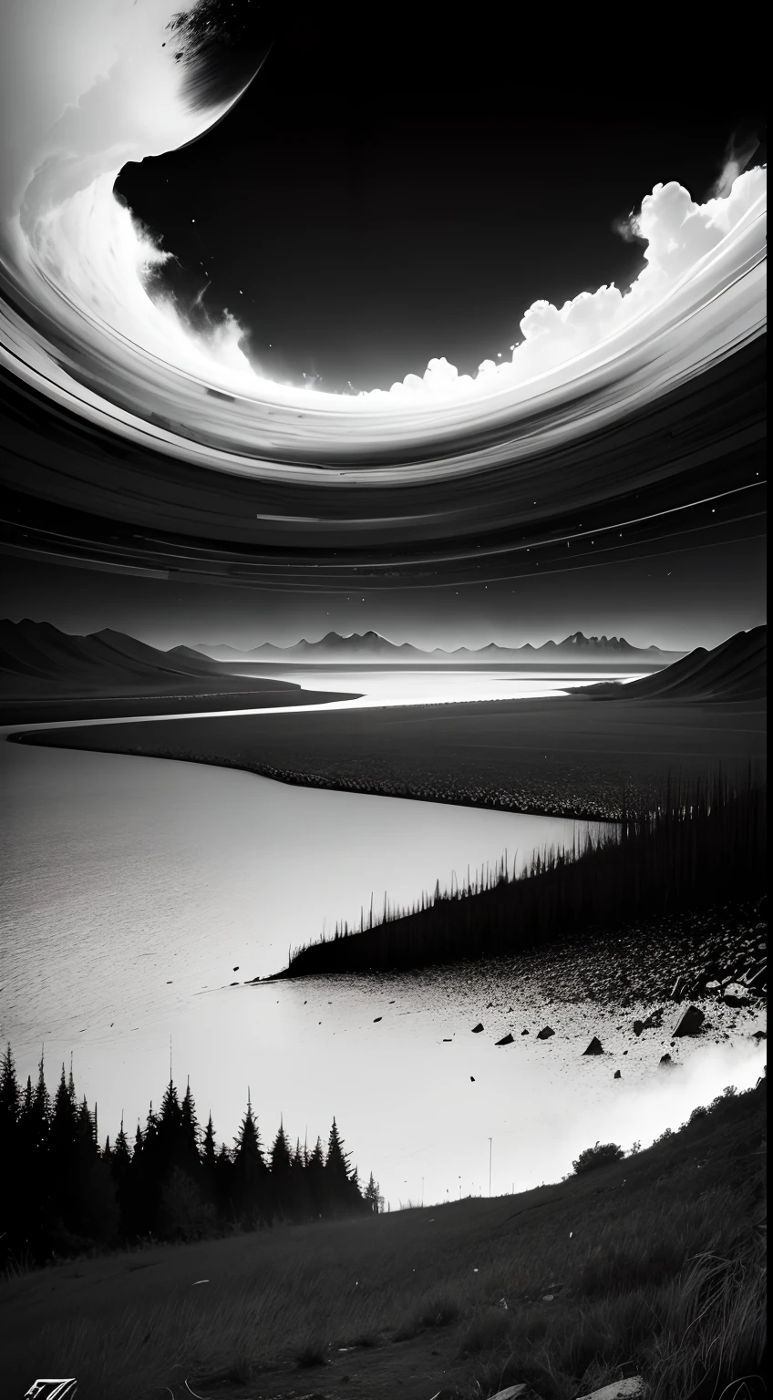 Noise of Autumn Black and white poster abstract art Doomsday landscape