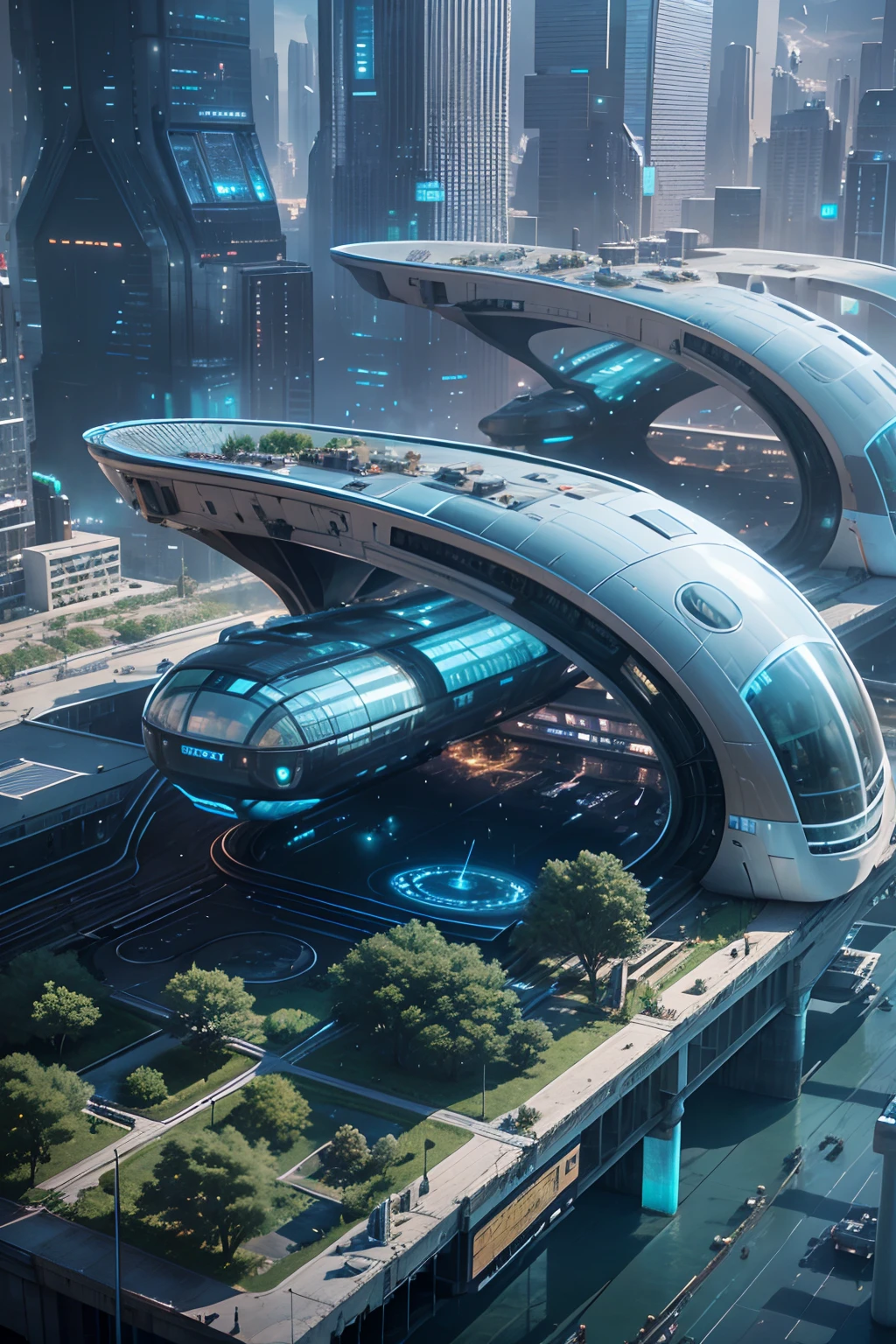 tmasterpiece,16k,UHD resolution,Detailed depiction,photorealestic,realisticlying,Very realistic,Foto realism, The ultra-detailliert, future-tech,Cidade futuristica,((Future girl by the window)),clean energy,Green environmental protection,Small flying machines sail around the city,Futuristic city with futuristic train and futuristic architecture at night, future concept art, Other future cities, in fantasy sci - fi city, Beautiful futuristic city, Utopian cities of the future, Conceptual map 16K resolution, concept art 8k resolution, The future city, futuristic space port, Conceptual diagram 16K, sci-fi hollywood concept art