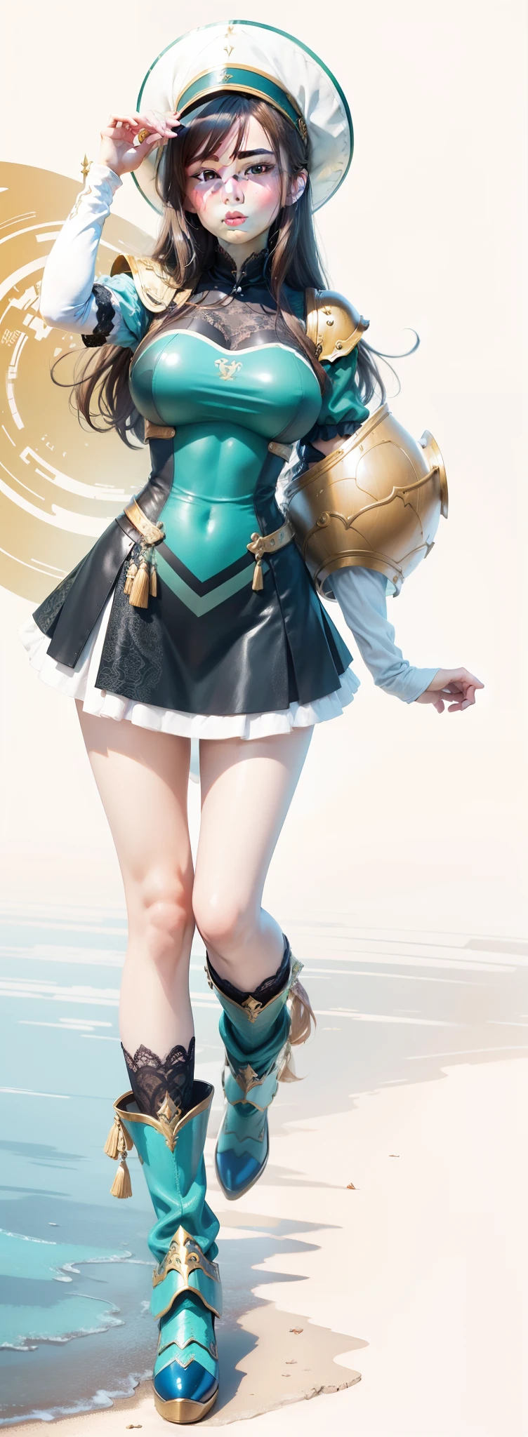 brunette color hair,hentail realism, shadowing,，character sheets, reference sheet, Standing painting, 8K, Super detail, 1080p, Women's HD，femele, 16k, A high resolution, Best quality, High quality, Anatomically correct, Masterpiece, ccurate, hyper HD，As graceful as a swan，unreal-engine， Ghibli-like colors,   anime big breast,  Standing painting, angle of view,battle armor，ssee-through，Lace skirt