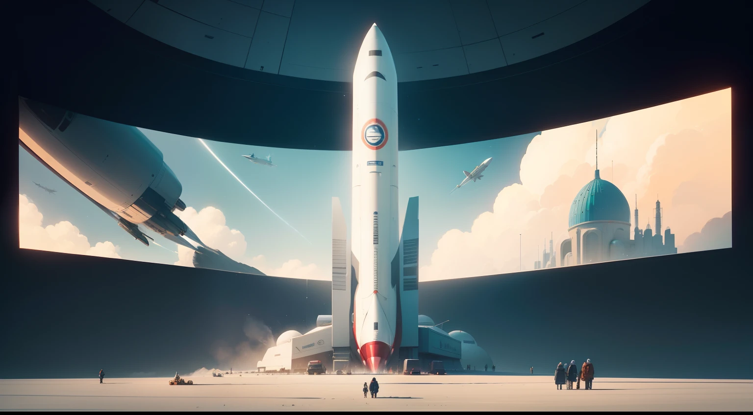 people are looking at a project on a large screen with a rocket, flat illustration, illustration detailed, concept illustration, commercial illustration, marketing illustration, simple and clean illustration, an illustration, digital illustration -, by Kurt Roesch, stylized digital illustration, by Emma Andijewska, proffesional illustration, by Romain brook, by Carey Morris, by Jeffrey Smith