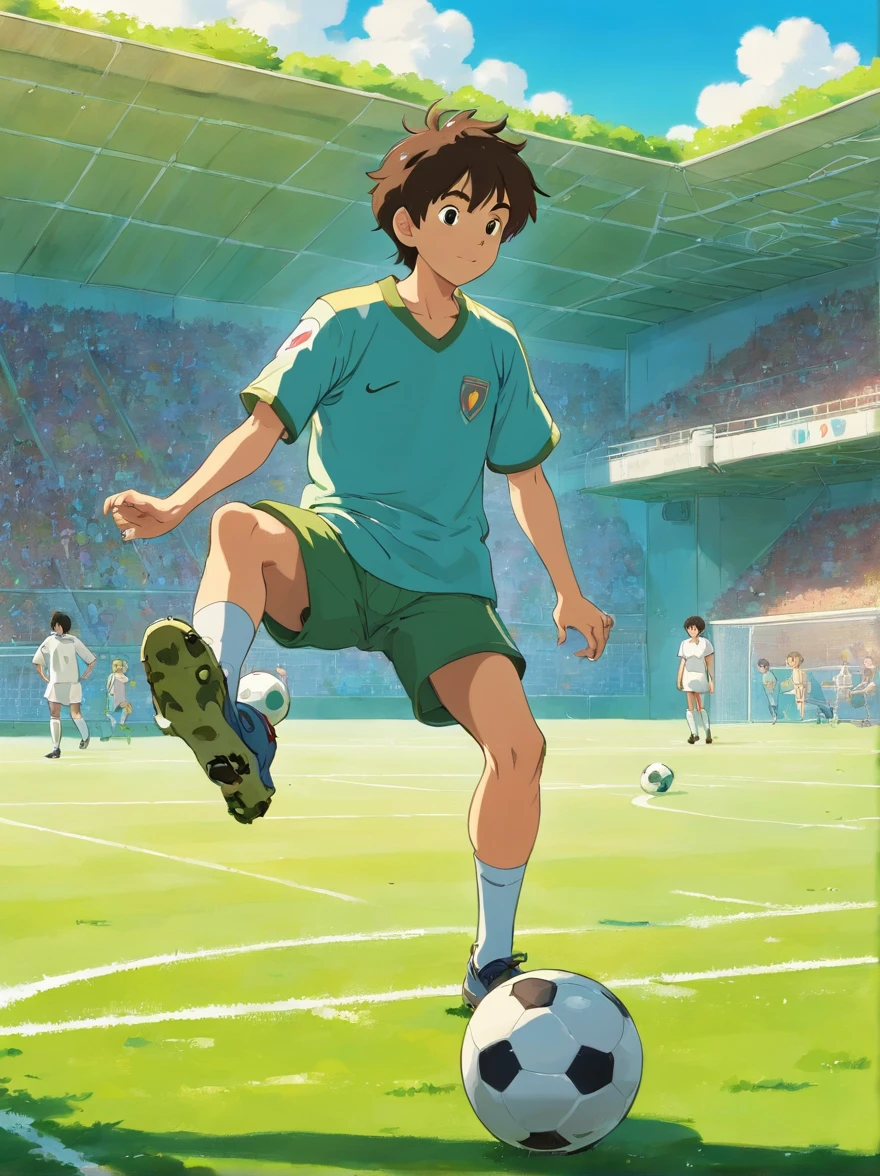 Man is playing football，Soccer court