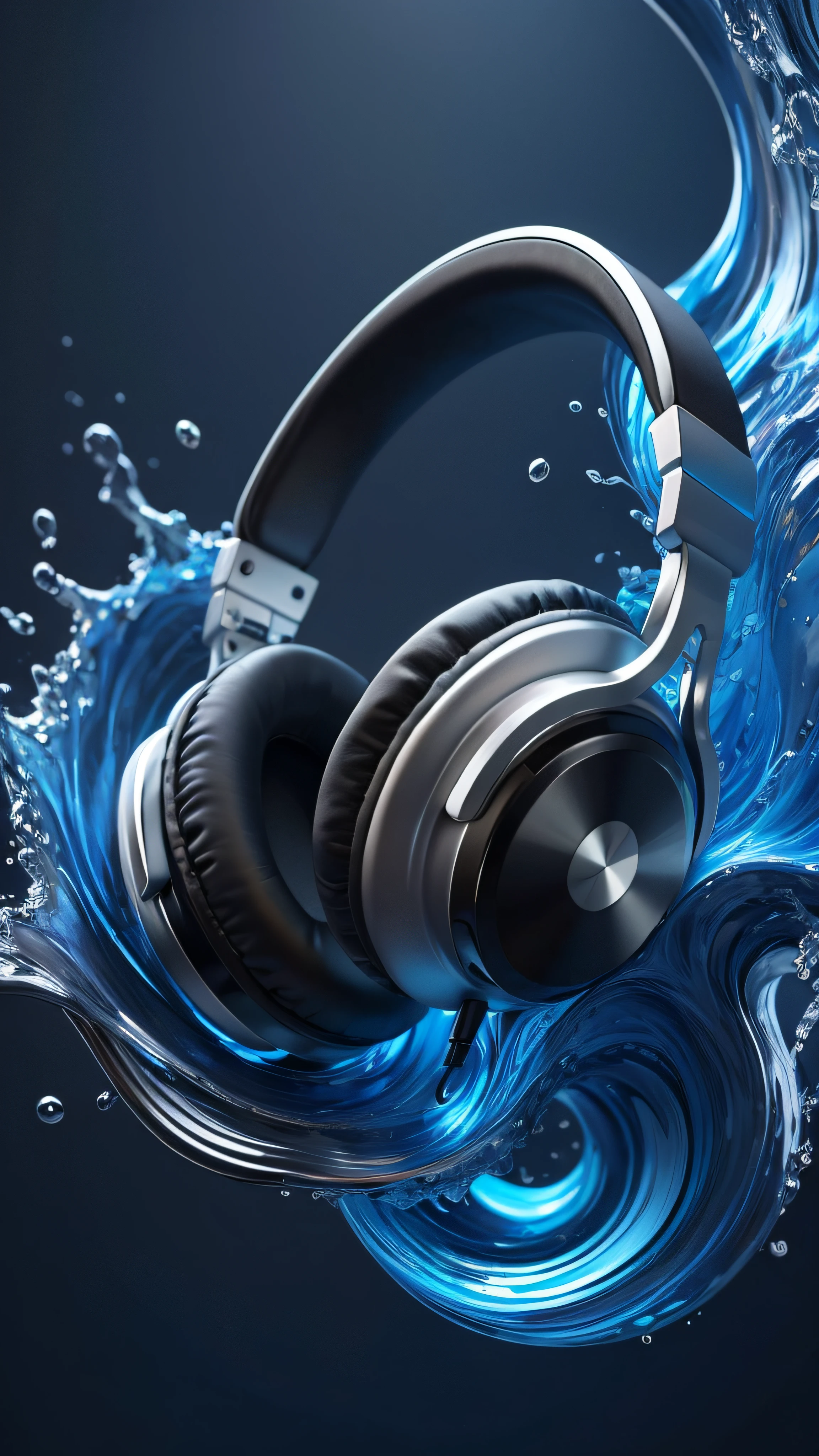 headphones in swirling water vortex