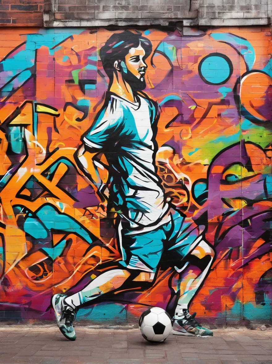 A man is playing football,soccer court