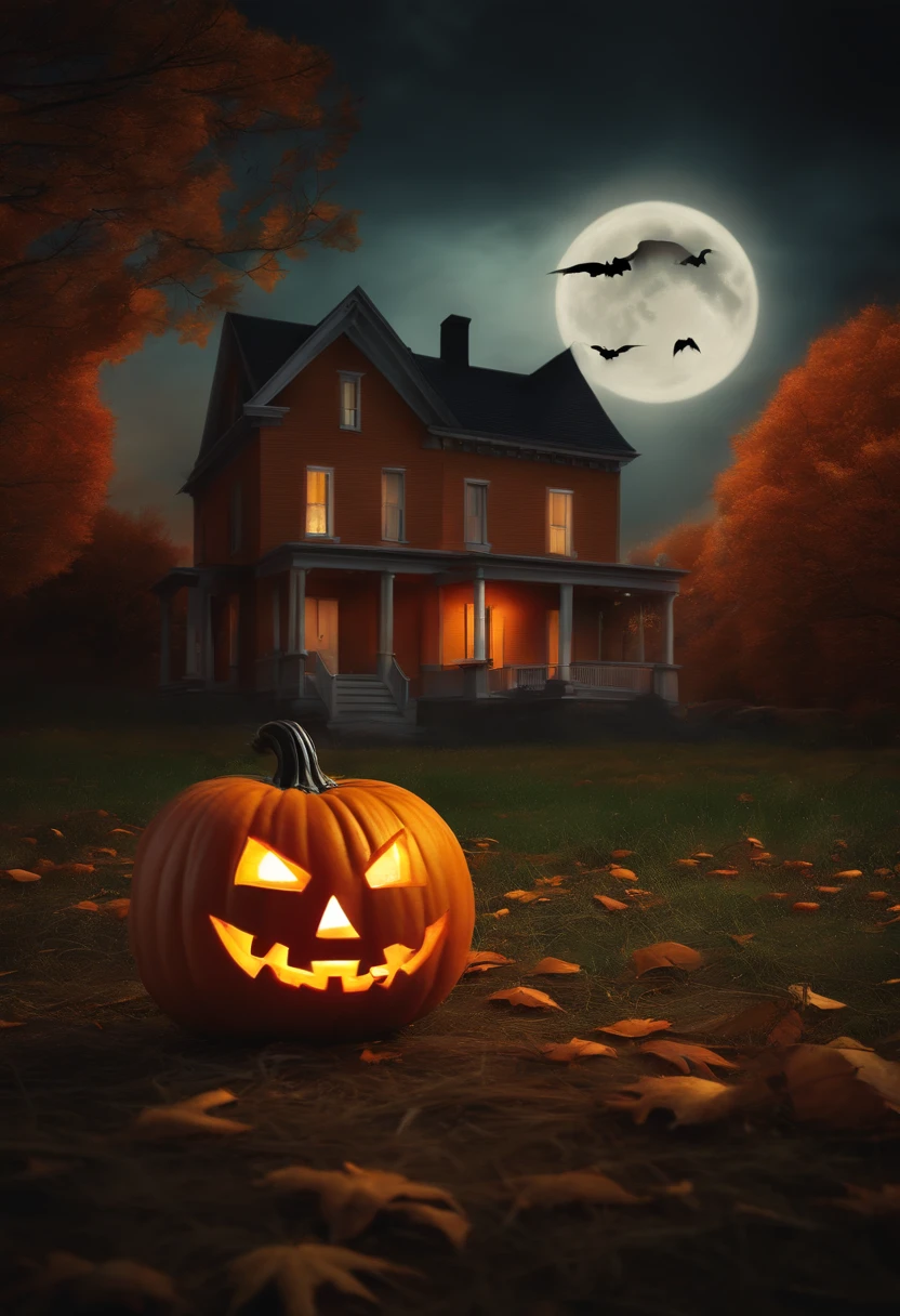 Close up of a dark evil shadow with a wide smile from the 2nd story window of a house, nightmare