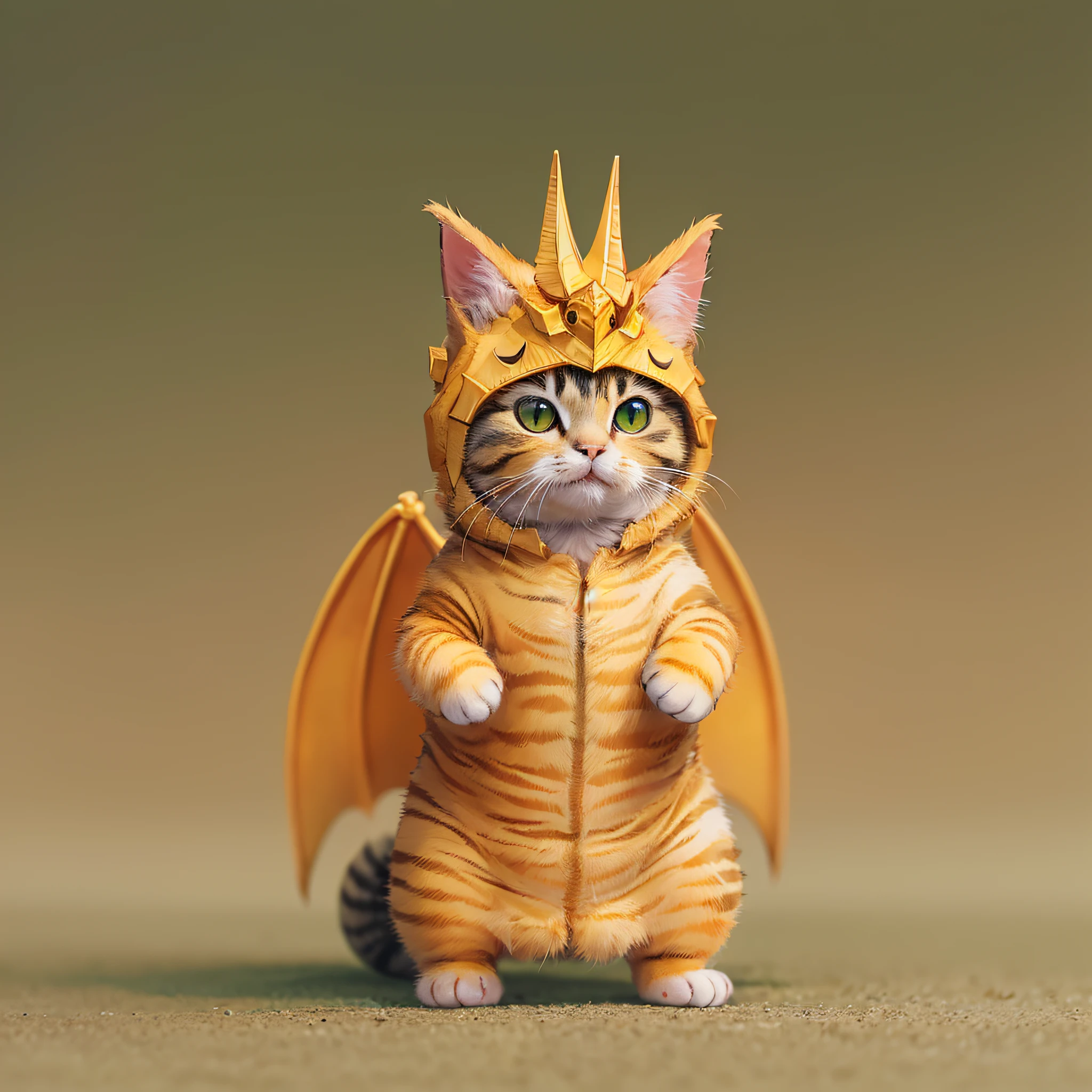 Cute cat, standing, cute, Wearing a King Ghidorah costume,