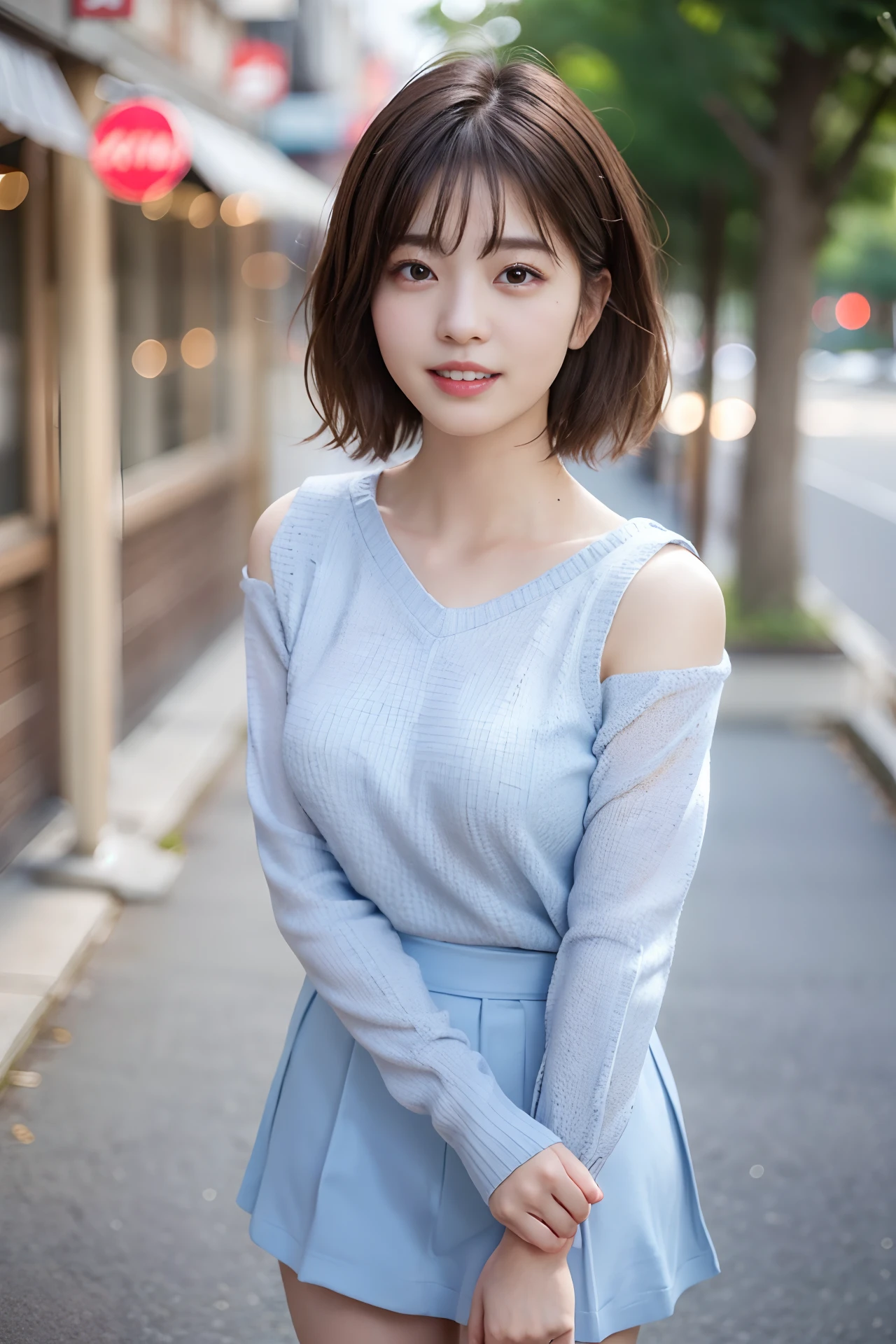 Arafed asian woman in a blue dress posing for a picture - SeaArt AI