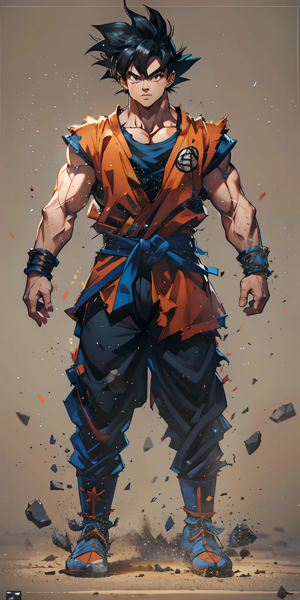 Goku, realista, forte, musculoso, 8k, hiper detalhado, rosto bunito