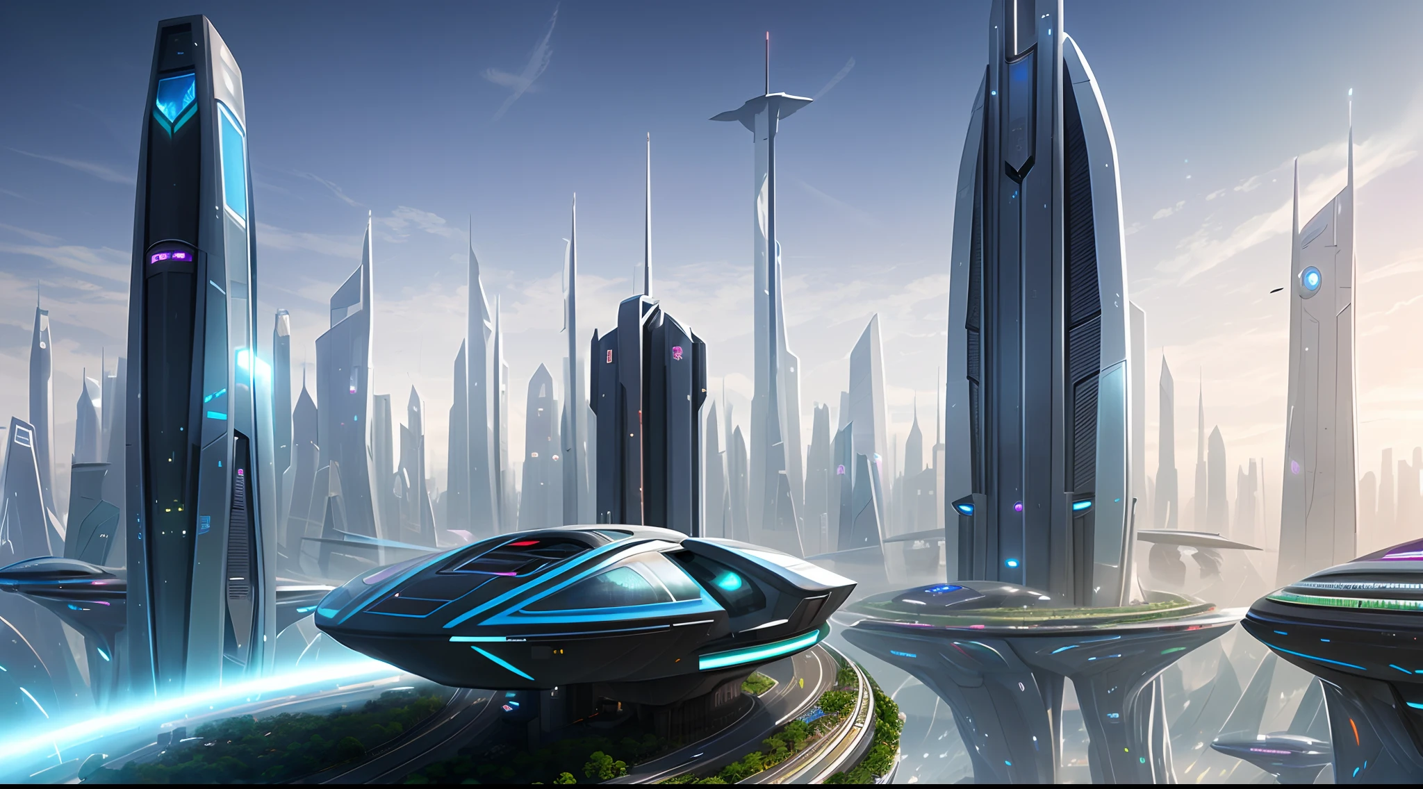 future-tech,Cidade futuristica,Future girl by the window,clean energy,Green environmental protection,Small flying machines sail around the city,Futuristic city with futuristic train and futuristic architecture at night, future concept art, Other future cities, in fantasy sci - fi city, Beautiful futuristic city, Utopian cities of the future, concept art 8 k resolution, concept art 8k resolution, The future city, futuristic space port, concept art 8 k, sci-fi hollywood concept art
