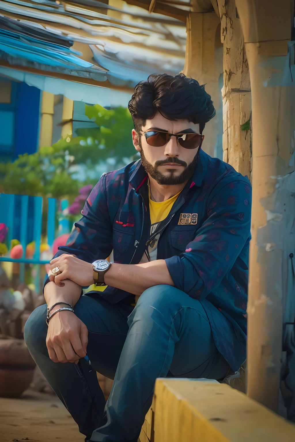 Change background, sunglasses and looking handsome in 8k resolution