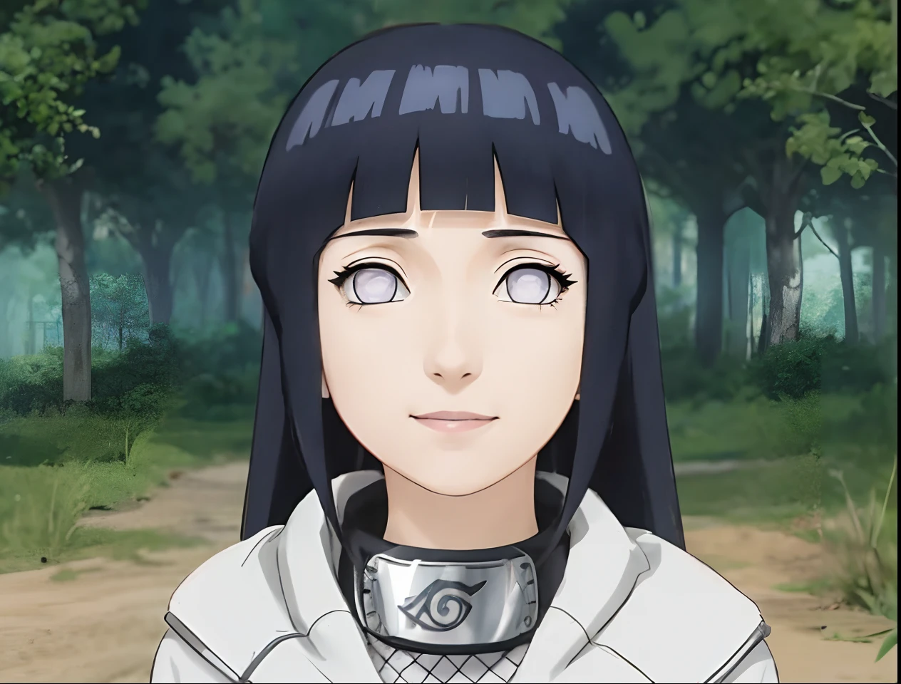 hinata hyuga from Naruto, smiling face, red cheecks, looking at the back of NARUTO, proud, secretly, wearing her ninja cloths from Shippuden