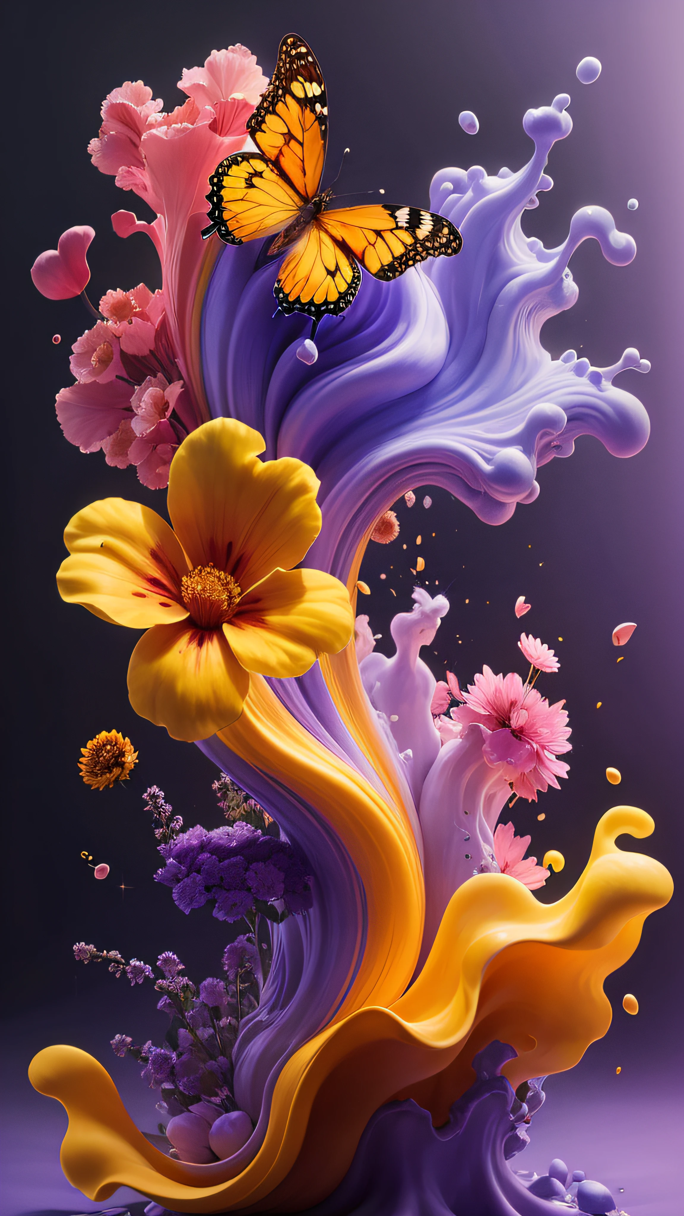 flowers and butterfly paint splashion