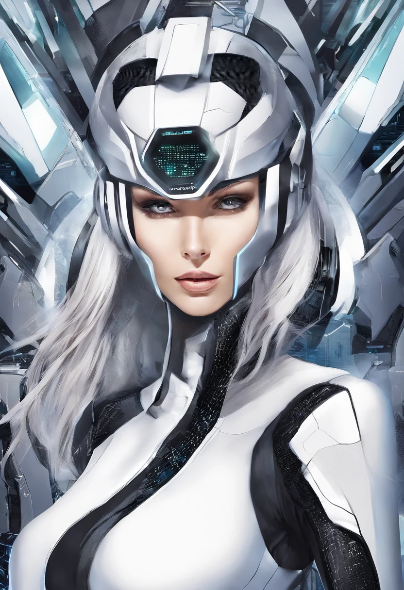 pretty android cyborg woman,mountains,clouds,alien world,spaceships