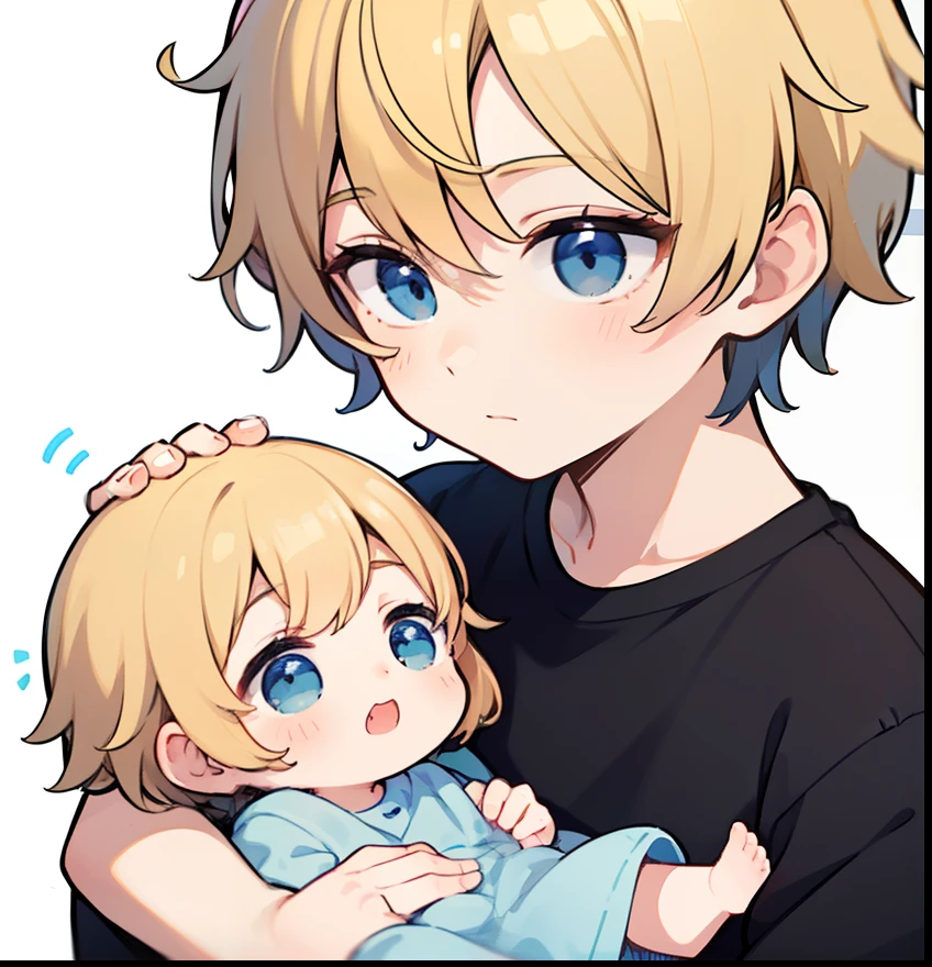 hiquality、superfine illustration,masutepiece,Animated,1boy,man,Man's,Guy,man,Man's,Short hair,Curly hair,Parted bangs,Blonde hair,Blue eyes,White skin,Handwriting style、Holding the 