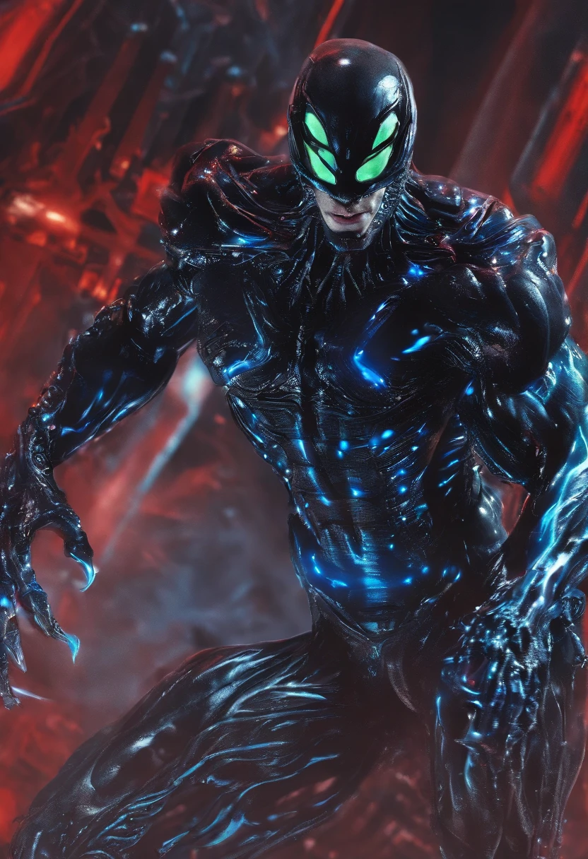 Venom possesses Superman,Full body photo,Liquid armor,high - tech,Laser laser,Delicate picture
