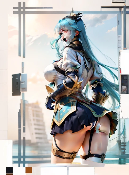blue  hair,hentail realism, shadowing,，character sheets, reference sheet, Standing painting, 8K, Super detail, 1080p, Women's HD，femele, 16k, A high resolution, Best quality, High quality, Anatomically correct, Masterpiece, ccurate, hyper HD，As graceful as a swan，unreal-engine， Ghibli-like colors,   anime big breast,  Standing painting, angle of view,battle armor，ssee-through，Lace skirt