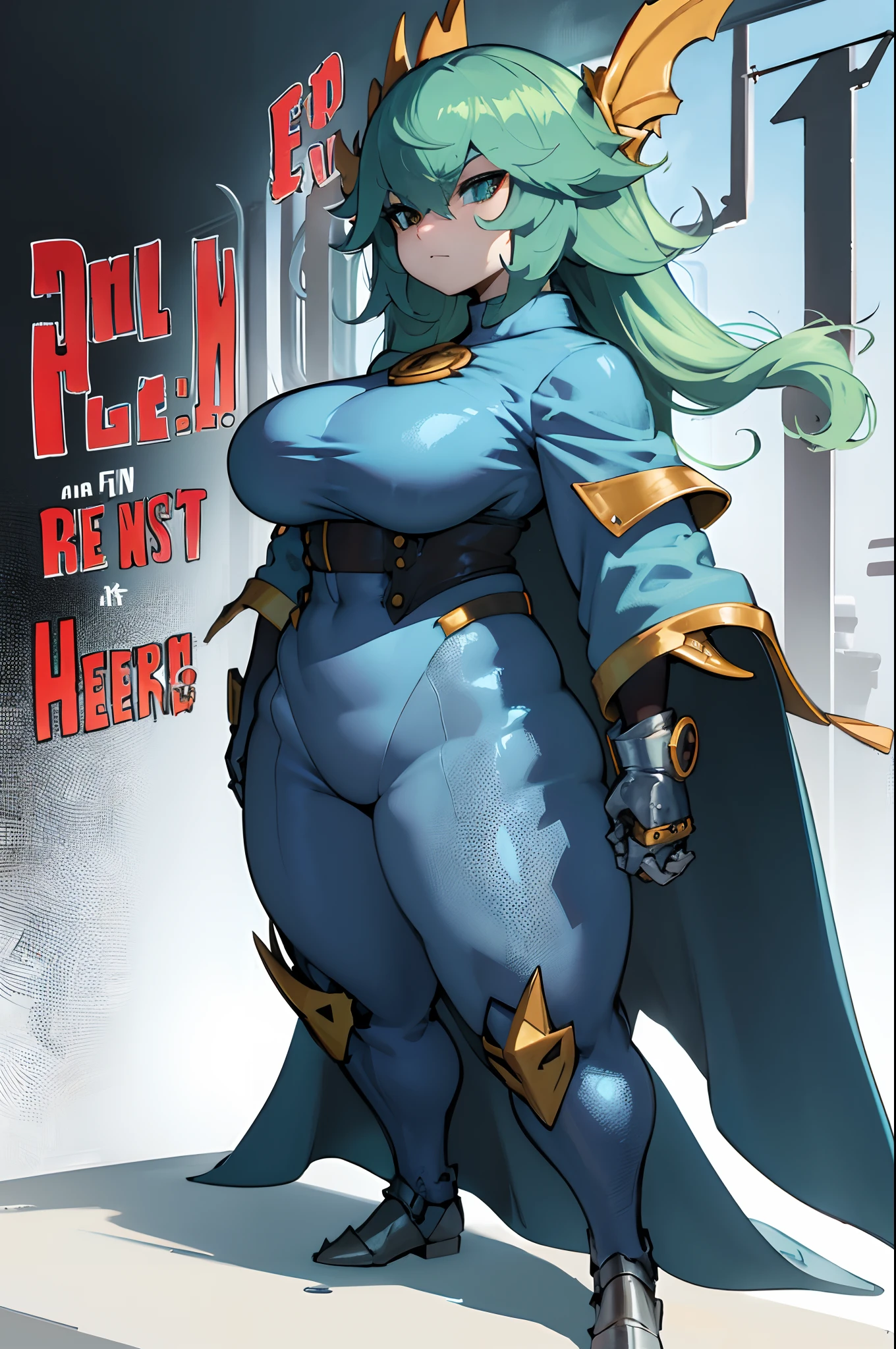 sentai villain, t-rex, monster, metal hero, dinosaur, saurian, clothed, armored, anthro, cape, standing, solo focus, female, big breast