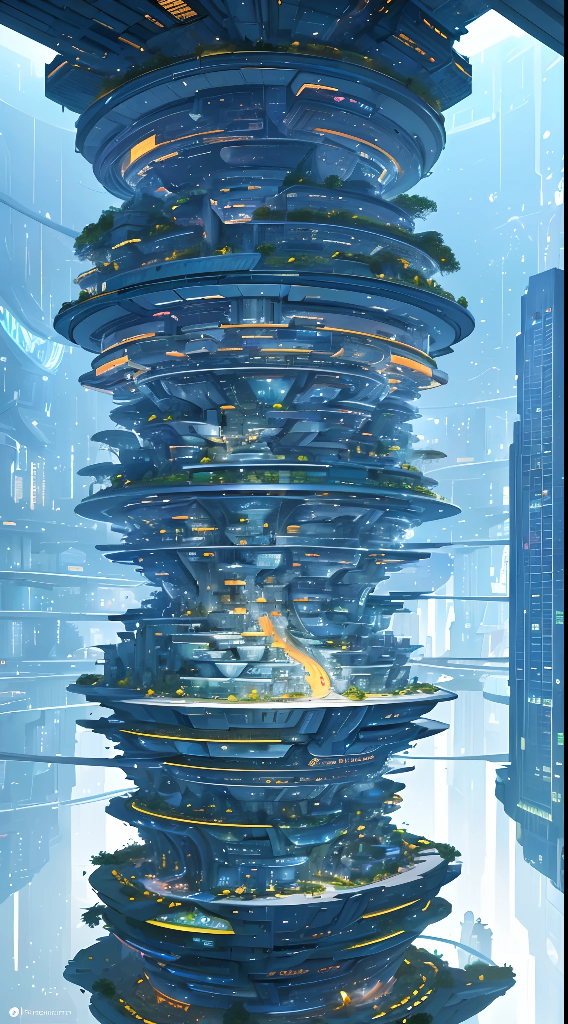 (Abstract futuristic music city,Intricate Layered Interconnected building clusters,anachronism,biophilic design,bloomcore,Abstract futuristic music buildings,future city design,cyberpunk city plan,Retrofuturism,bioplant city,giant Arcology in the city center:1.35),(Futuristic style:1.8),Generate a realistic futuristic landscape with beautiful, gorgeous romantic architecture, the Flying Future Complex, crystal waterfalls from the Flying Future Complex, and highly detailed flowers this is the flying city of the future people. These futuristic cities look like they were carved out of sparkling gemstones, the details clear and intricate, adding to the sense of reality that clouds wisp into beautiful glittering stars in the colorful sky,