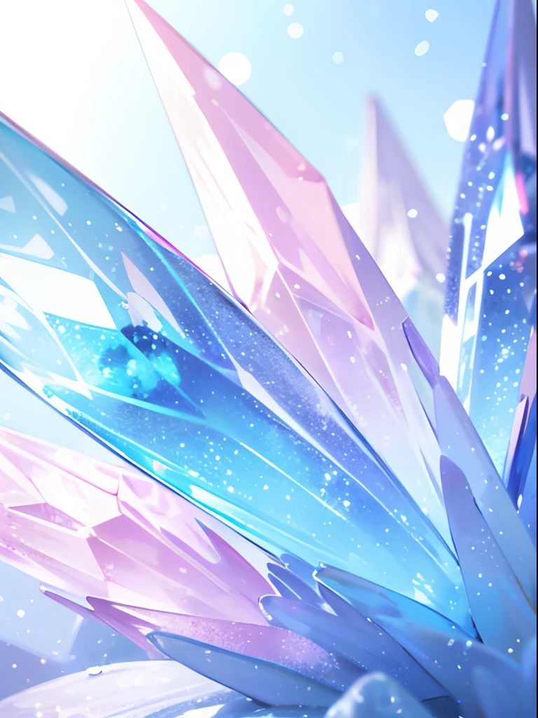 Beautifully sparkling crystals、macro photography、hightquality、high-level image quality、emotional、PastelColors、pastel pink、Random reflexes、depth of fields、masutepiece、blue-sky