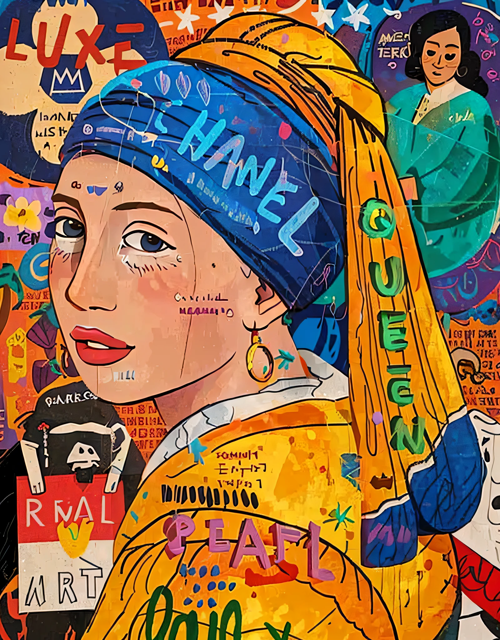 Colorful girl with pearl earrings
