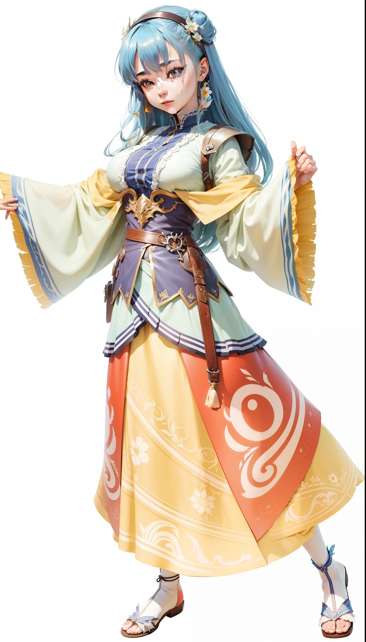 blue hair,hentail realism, shadowing,,character sheets, reference sheet, Standing painting, 8K, Super detail, 1080p, Women's HD,femele, 16k, A high resolution, Best quality, High quality, Anatomically correct, Masterpiece, ccurate, hyper HD,As graceful as a swan,unreal-engine, Ghibli-like colors, anime big breast, Standing painting, angle of view,battle armor,ssee-through,Lace skirt