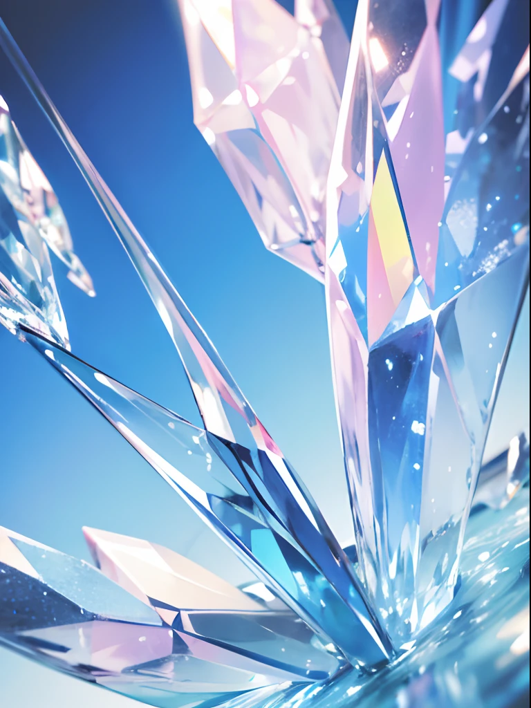 Seven colors of crystal gemstones、macro lens、blue-sky、hightquality、high-level image quality、emotional、PastelColors、pastel pink、Pastel Blue、Clear Gemstones、Random reflexes、depth of fields、masutepiece