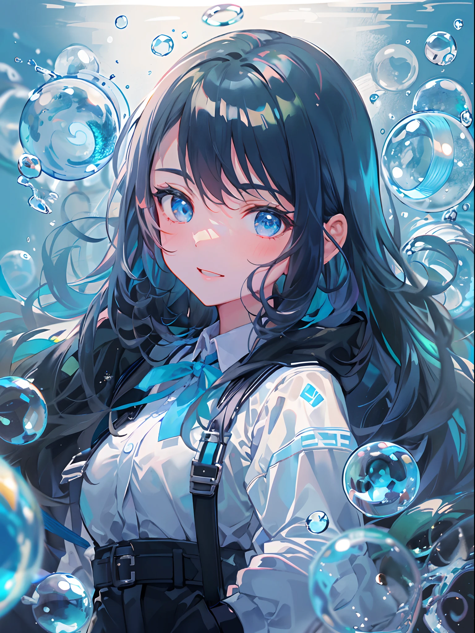 A girl with a ponytail holding a shiny blue ball