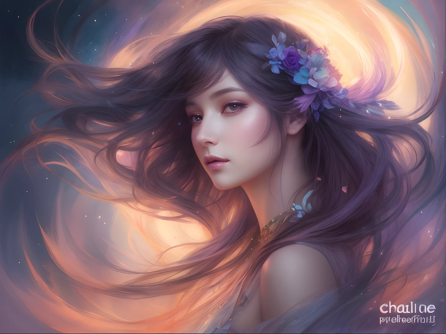 a painting of a woman with long hair and a flower in her hair, beautiful fantasy art portrait, beautiful fantasy portrait, beautiful digital artwork, beautiful art uhd 4 k, beautiful digital art, a beautiful artwork illustration, beautiful gorgeous digital art, charlie bowater art style, gorgeous digital art, neoartcore and charlie bowater, beautiful digital illustration, gorgeous digital painting