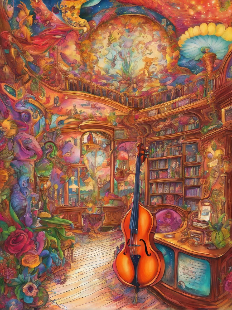 cafe shop,Stage,One person playing bass,Inside the store,One person plays the saxophone,One plays the piano,In the middle of the stage