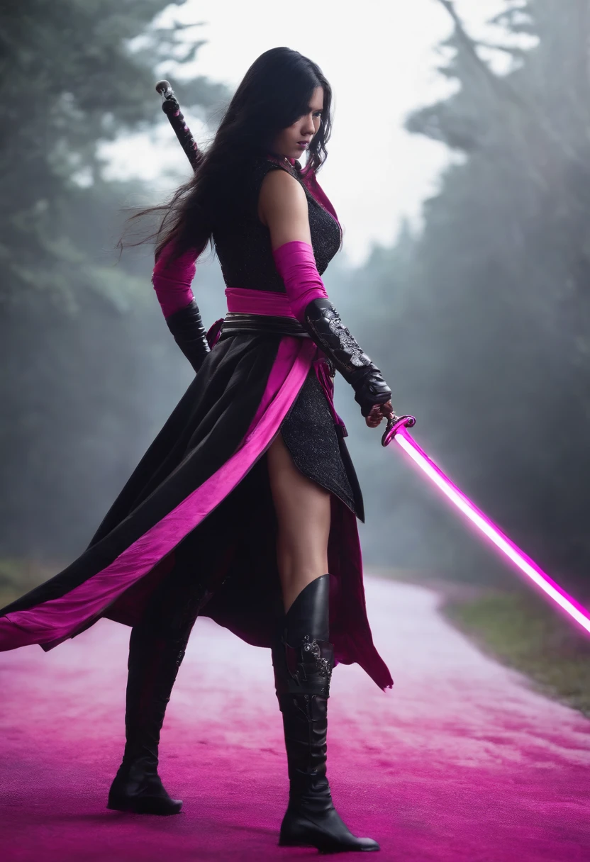 katana with a black aura and two sides color pink