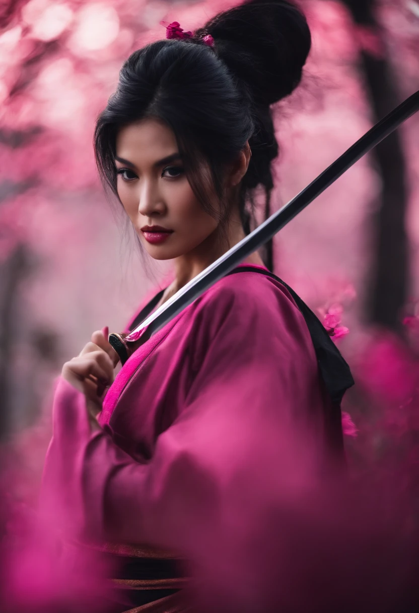 katana with a black aura and two sides color pink