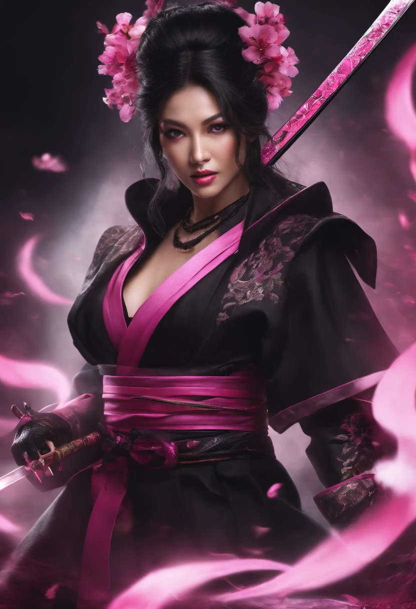 katana with a black aura and two sides color pink