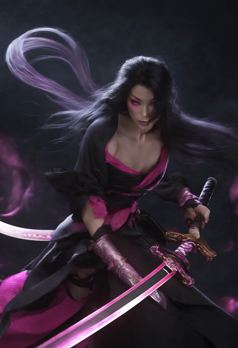 katana with a black aura and two sides color pink