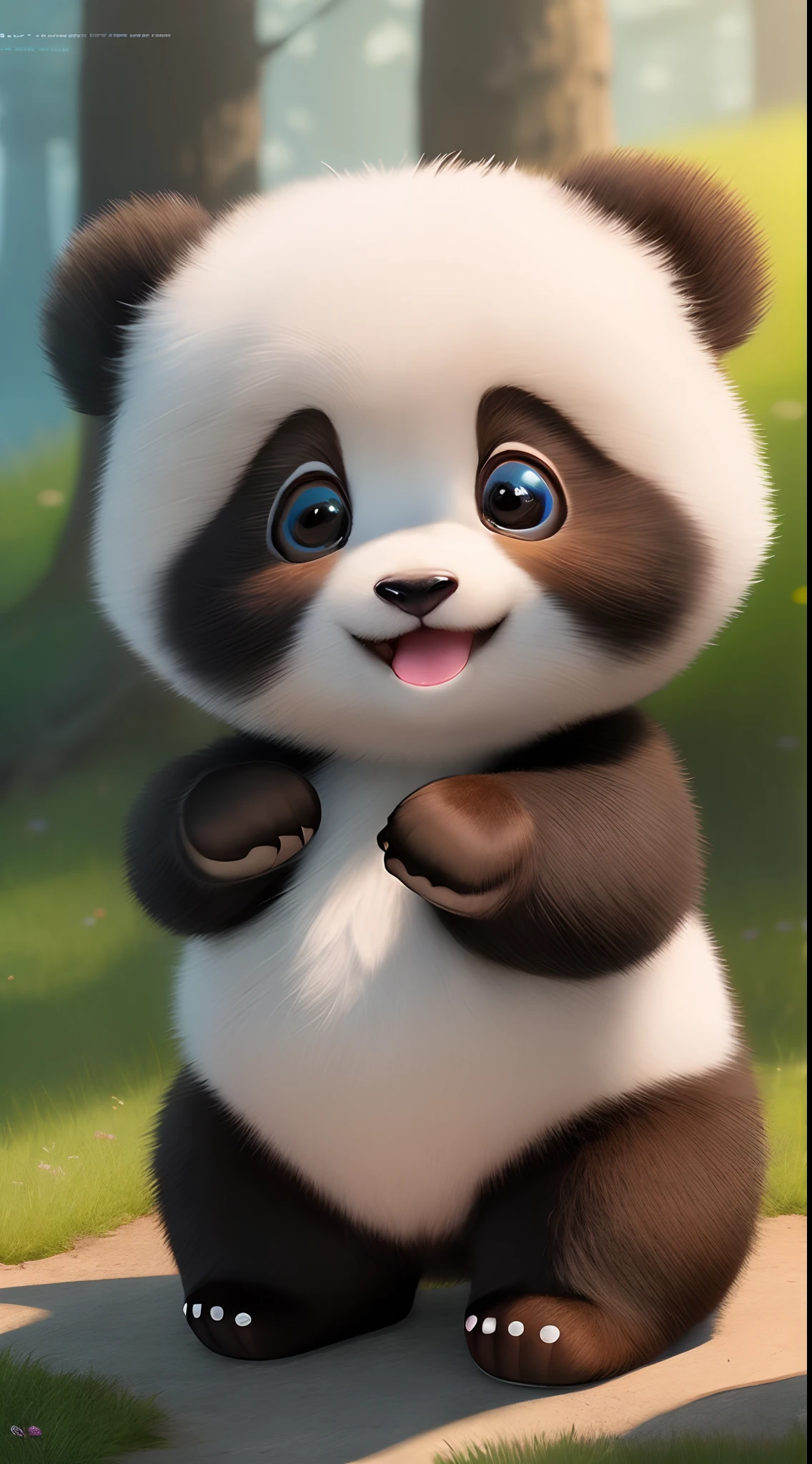 araffe panda bear sitting on a sidewalk with his paws crossed, adorable panda, adorable digital painting, adorable 4d render, adorable digital art, adorable detailed digital art, wojtek fus, adorable baby panda, by Yu Zhiding, tian zi, adorable animal, masterpiece, 8k, fantasy, Cut baby panda, 3d digital art, adorable 8k, enhanced panda fur, enhanced Panda eyes,