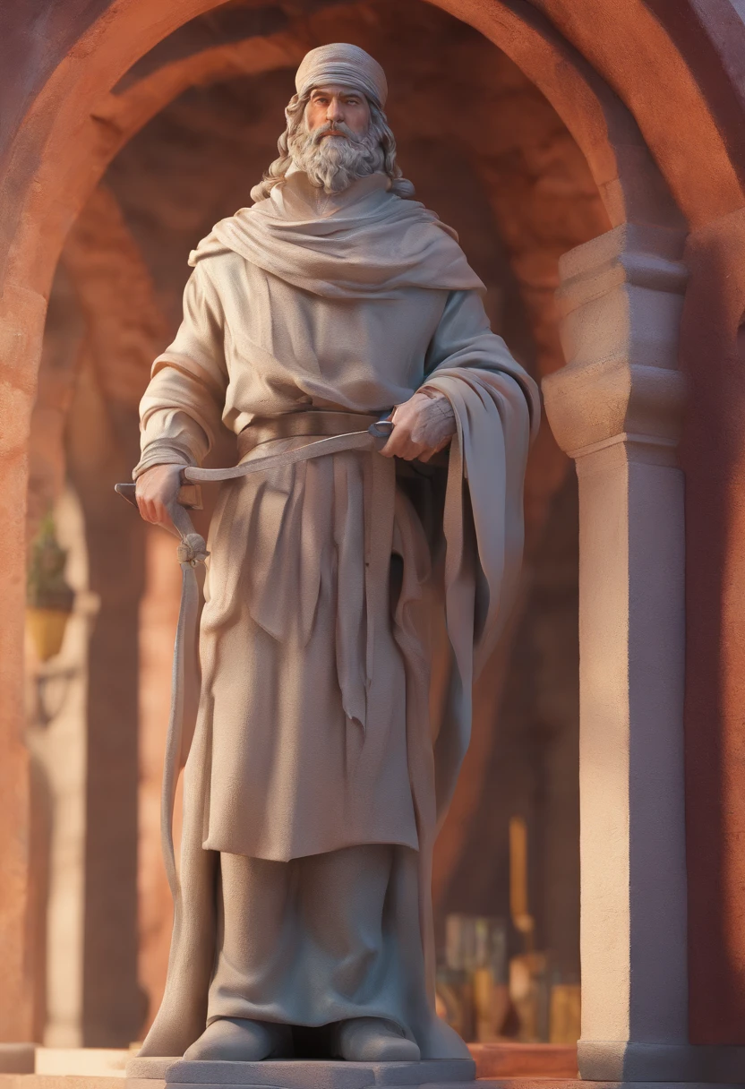 busto de um homem com um arco curvo, Personagem altamente detalhado, Iconic character of high detail, Assassino de Fantasia, assassino medieval masculino, segura um arco curvo, Retrato do busto de um assassino, resin statue, arte do jogo de fantasia medieval,com alvaja