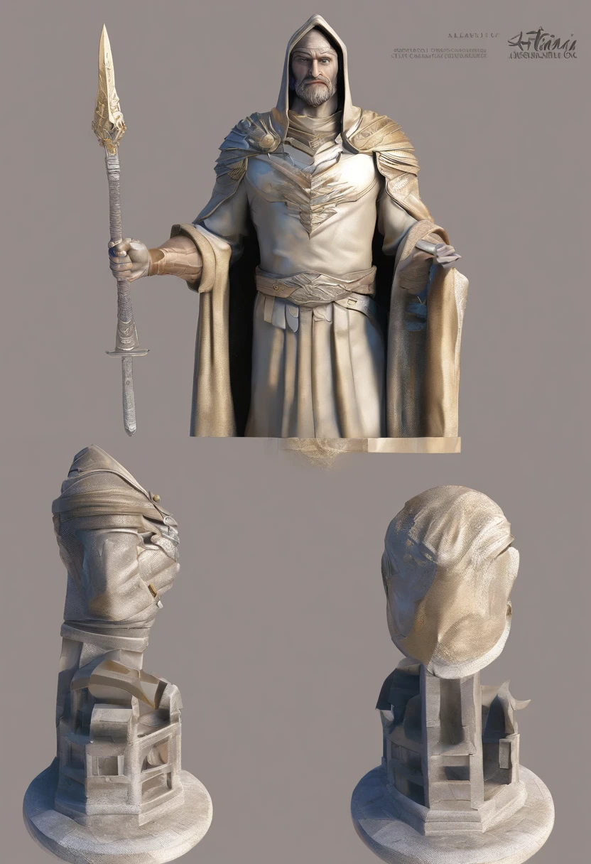 busto de um homem com um arco curvo, Personagem altamente detalhado, Iconic character of high detail, Assassino de Fantasia, assassino medieval masculino, segura um arco curvo, Retrato do busto de um assassino, resin statue, arte do jogo de fantasia medieval,com alvaja