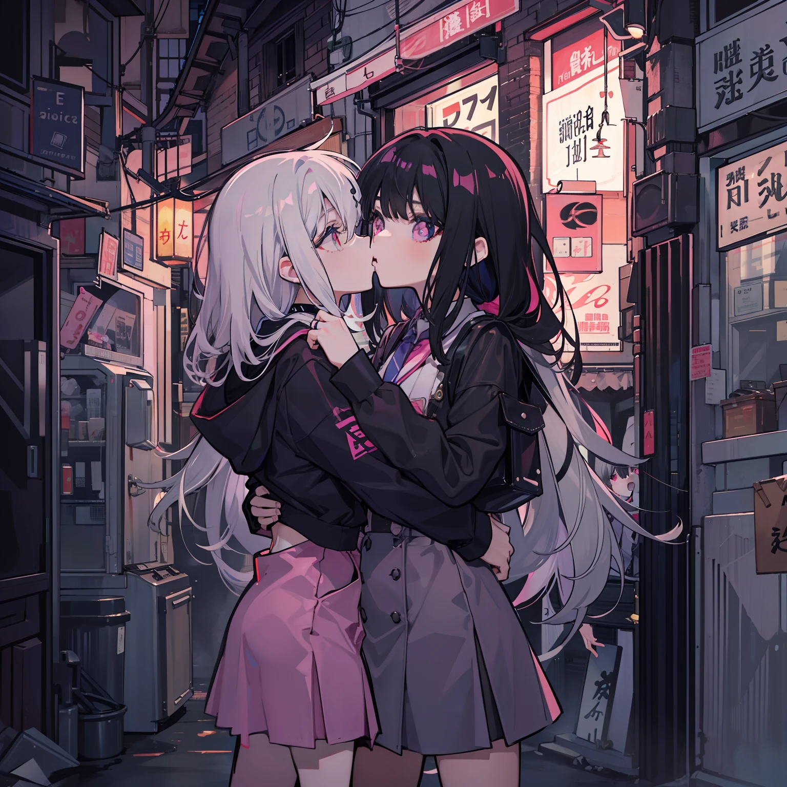 Late at night in the alley,A tentacle sticks out from the black-haired girl's body。Tie a white-haired girl to a black-haired girl。The black-haired girl began to frantically gnaw the white-haired girl's body。"What delicious prey"The dark-haired girl said,The black-haired girl had a pink heart in her eyes,