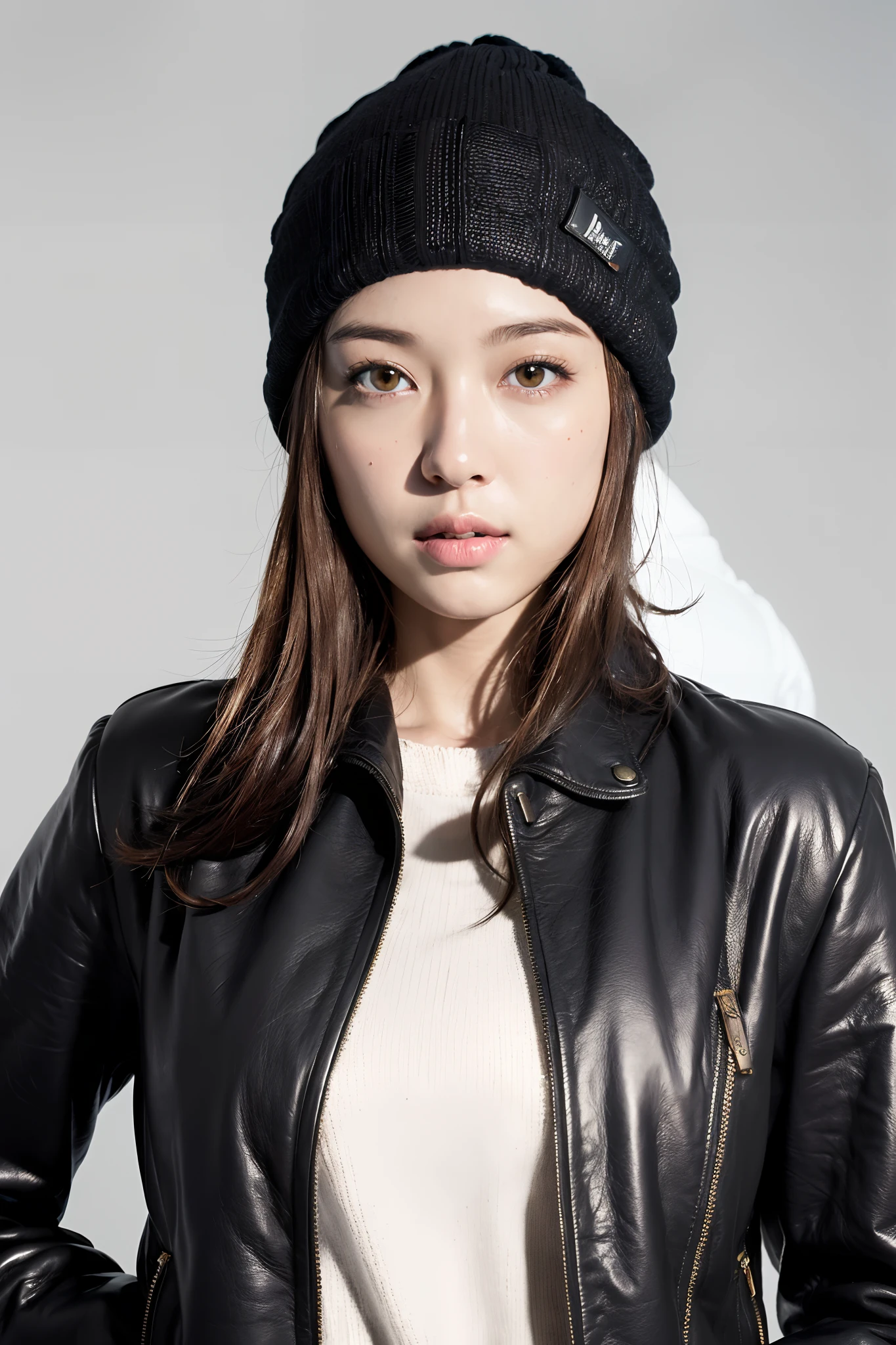 (
(8k:1.27), best quality, masterpiece, ultra highres:1.2) Photo of Pretty Japanese woman
(beautiful:1.1) (sci-fi warrior woman:1.1) space soldier, (beanie:1.61) (leather jacket:1.21) intricate elegant, fantasy, detailed, ometric by greg rutkowski and alphonse mucha, gradient lighting