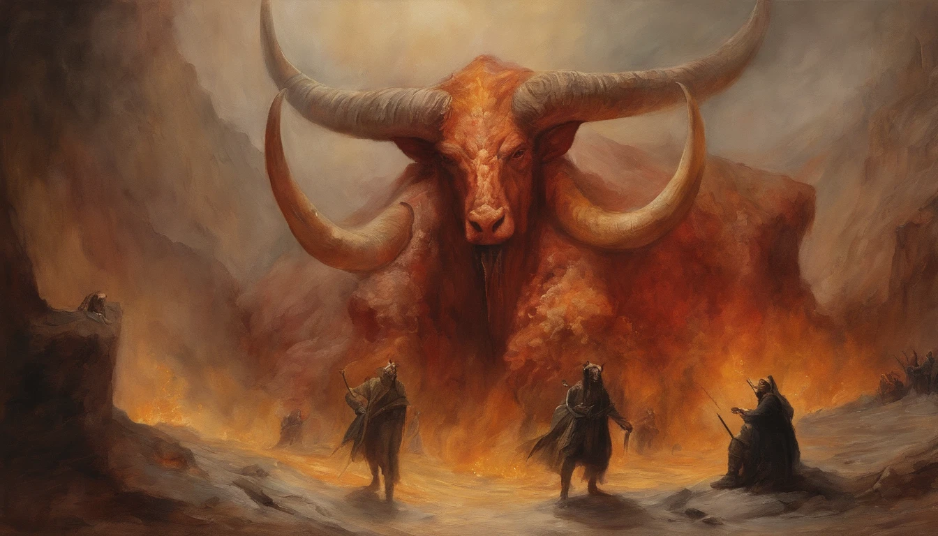 Realistic 8K oil painting of people suffering in the wells of hell, In the middle of the image Elon Musk with horns on his head, Obra de arte inspirada no Inferno de Dante