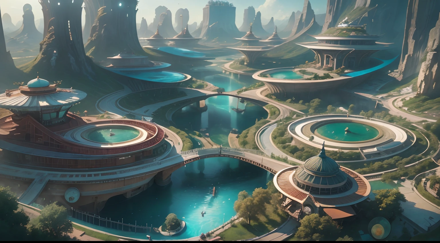 tmasterpiece,16k,UHD resolution,Detailed depiction,photorealestic,realisticlying,Very realistic,Foto realism, The ultra-detailliert,The future city,Green environmental protection,mont,Eau,waterfallr,florals,blue-sky,baiyun,Beautiful surroundings,Oriental ancient architecture and future technology integration,Chinese garden art,in fantasy sci - fi city, Beautiful futuristic city, Utopian cities of the future, Conceptual image 16K resolution, concept art 8k resolution,Conceptual diagram 16K, sci-fi hollywood concept art