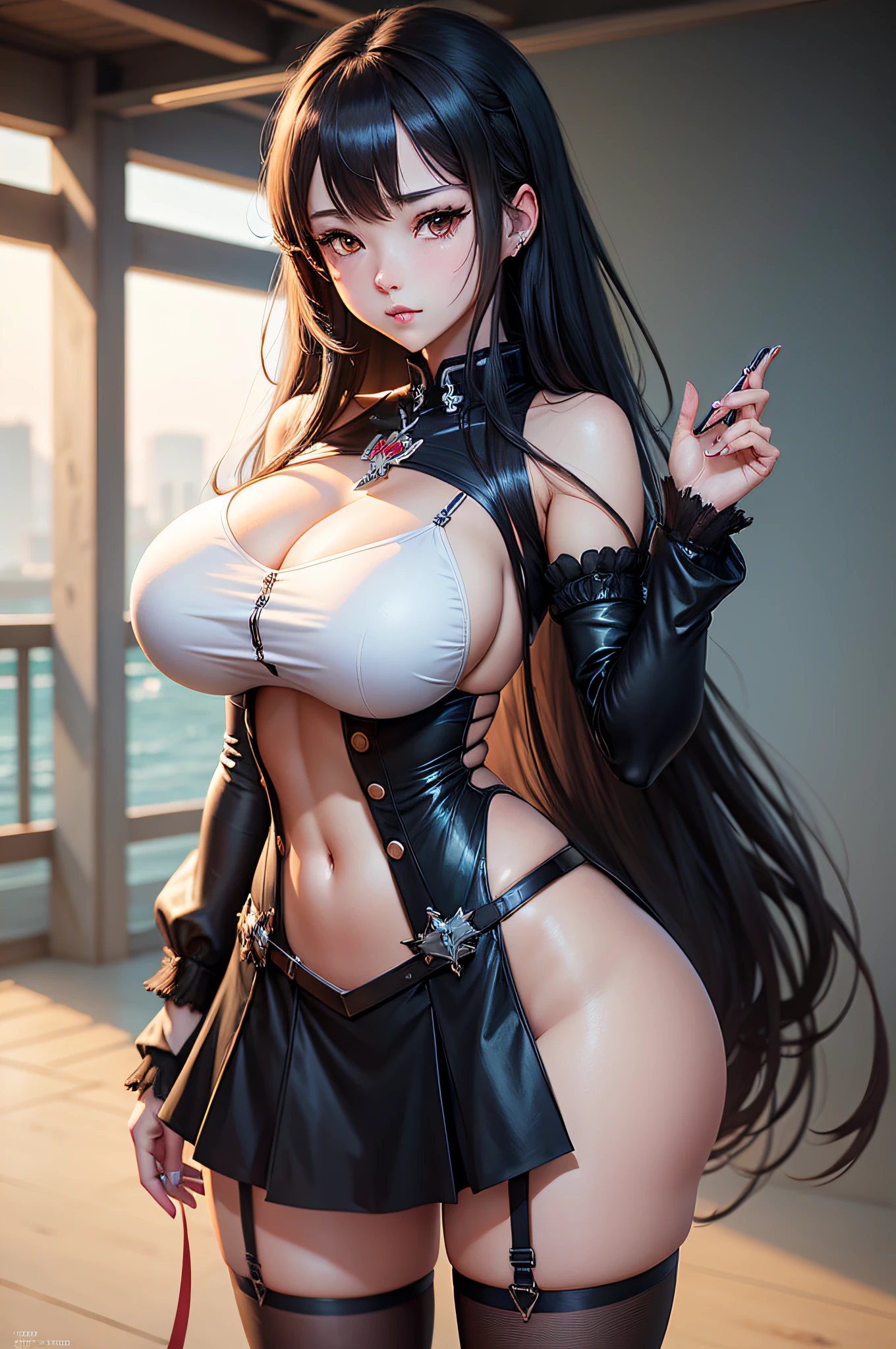 anime girl with a very big breast posing for a picture, trending on artstation pixiv, Guweiz in Pixiv ArtStation, A scene from the《azur lane》videogame, Guweiz on ArtStation Pixiv, zerochan art, Digital art on Pixiv, Kushatt Krenz Key Art Women, pixiv 3dcg, In Pisif slim figure