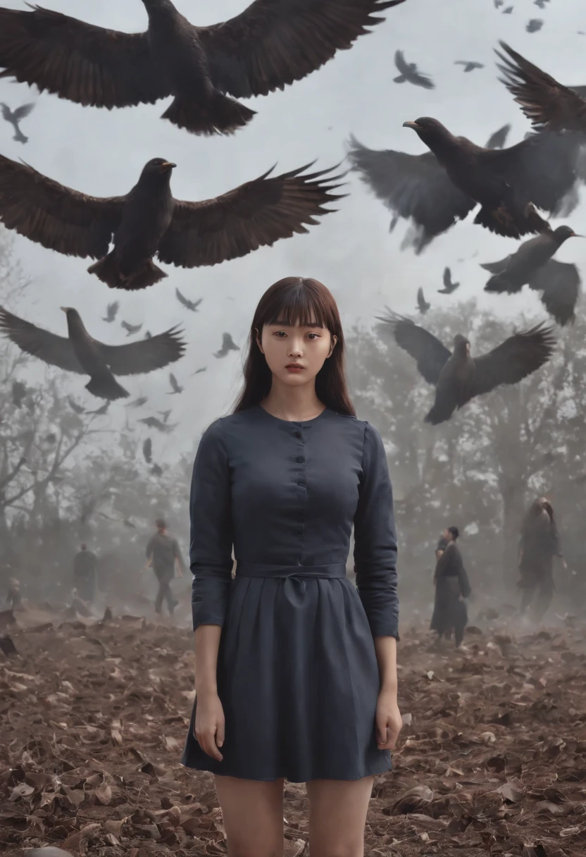 arafed image of a girl standing in front of dead bodys and birds flying around, gigantic breasts, horror manga, junji ito artwork, ito junji art, subtle junji ito, junji ito style, art style of junji ito, pixivs and junji ito, junji ito undertones, junji ito 4 k, in berserk manga, penisart,