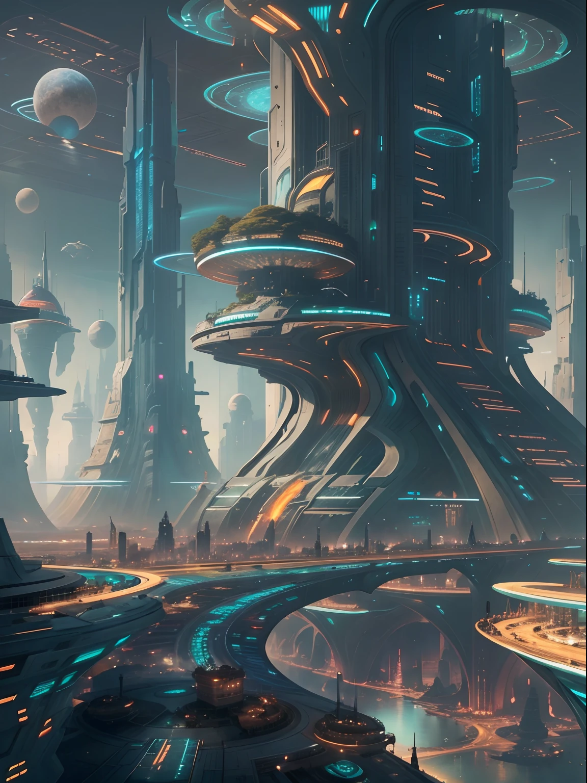 futuristic city, 24th century, spaceship, space colony, futuristic society