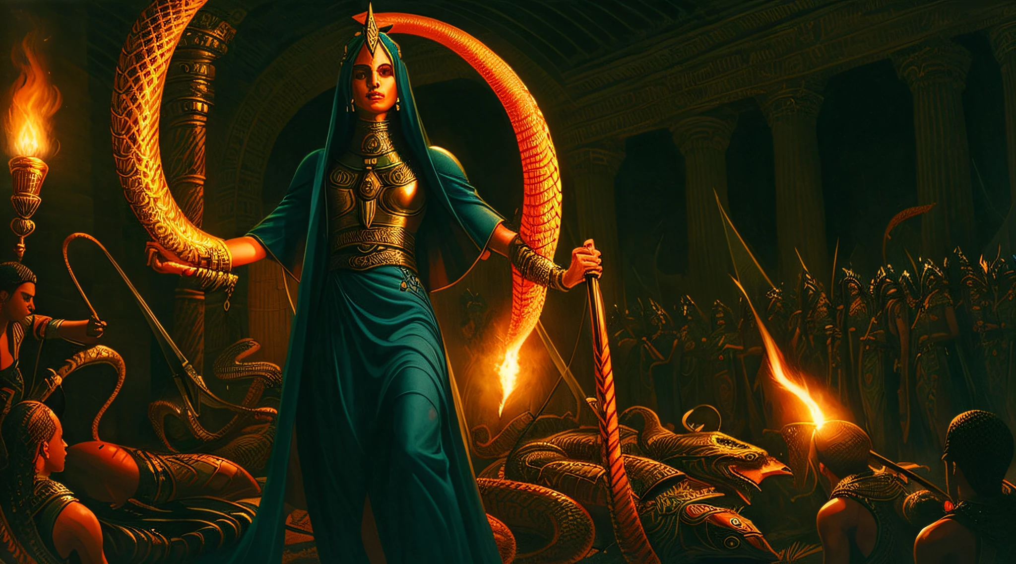image, Depict Ra's nightly battle with the serpent Apep in the underworld