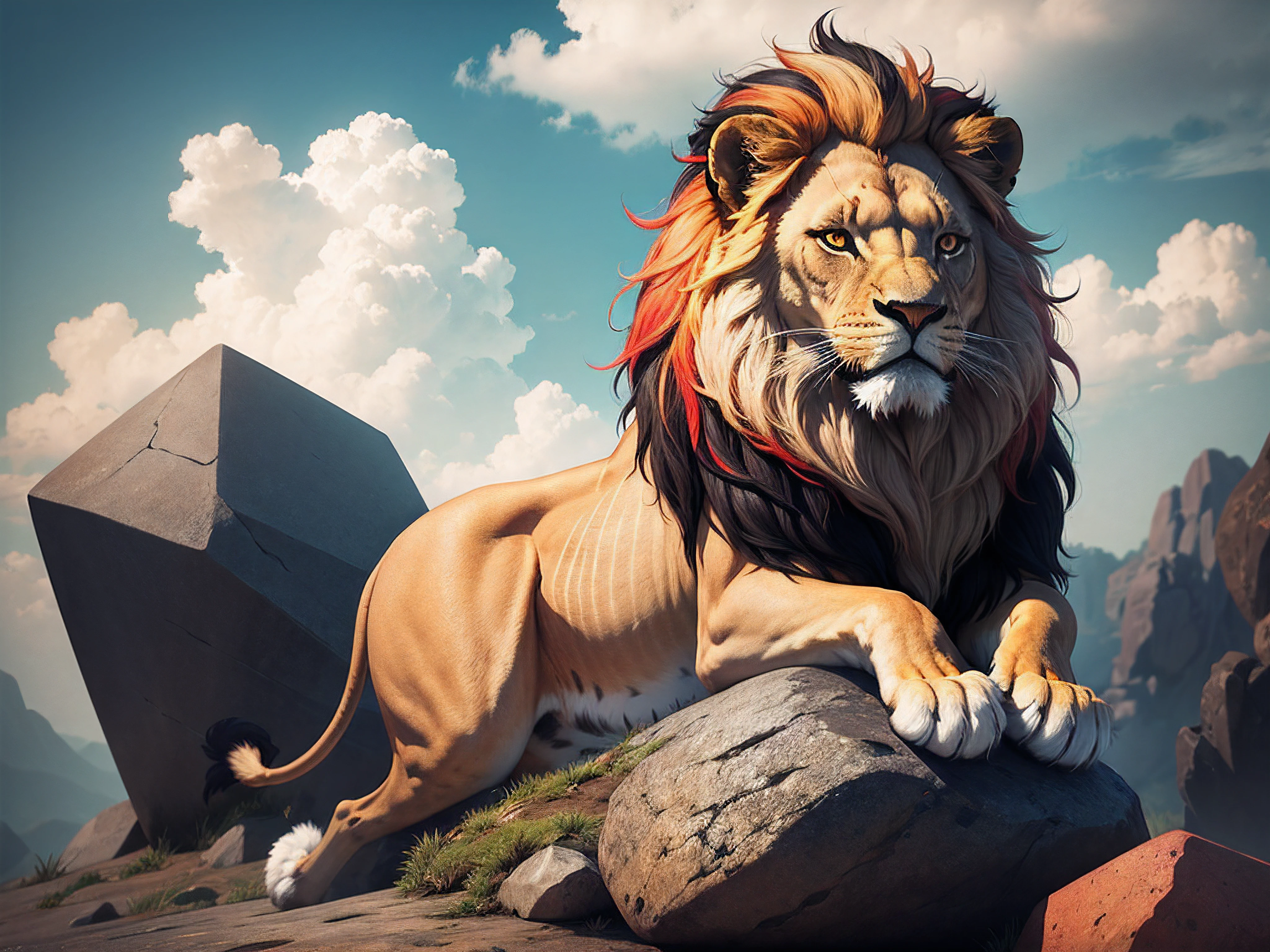 lion on top of the stone, colorfull, 8k