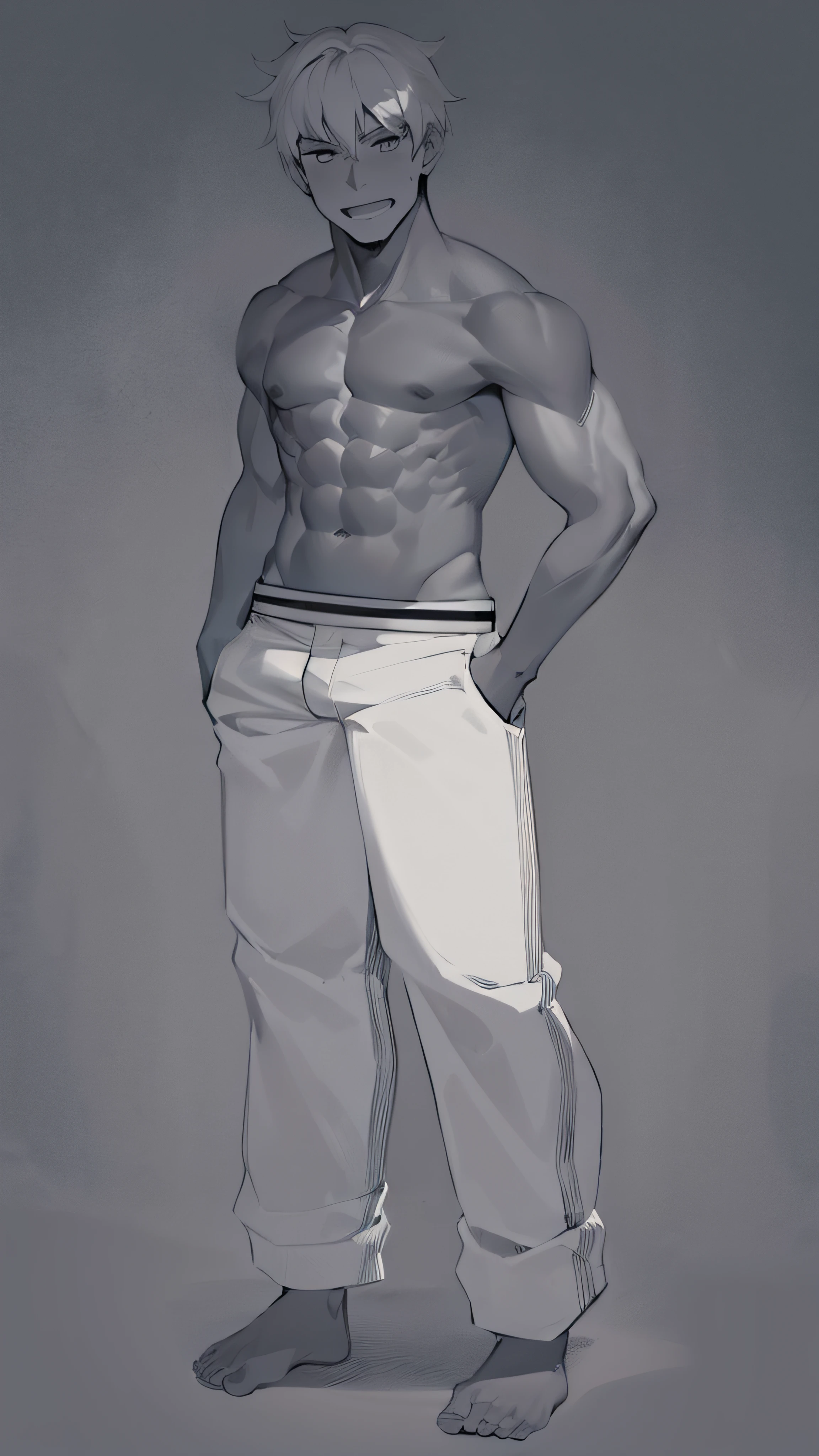 A man without shirt. (Monochrome: 2) (Black and white) (Manga)