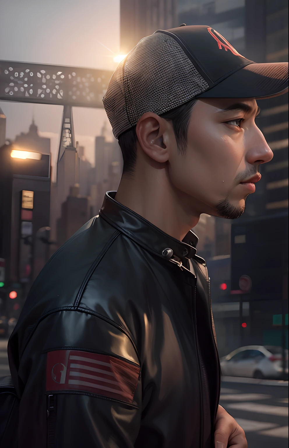 Change background in new York city, New York in background, cars in background, realistic look, Chang full background,