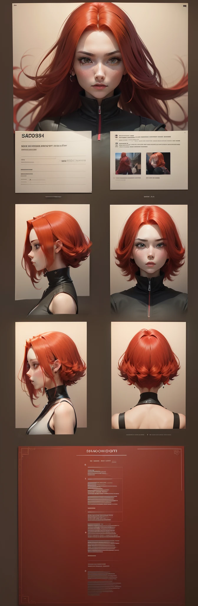 Red hair,Red surrealism, shadowing, character sheets, reference sheet, tachi-e, multiple views, cut-in, three sided view, 8K, Super detail, 1080p, HD, 4K, 8K, 16k, A high resolution, Best quality, High quality, Anatomically correct, Masterpiece, ccurate, hyper HD，plumw，Raised sexy，As graceful as a swan